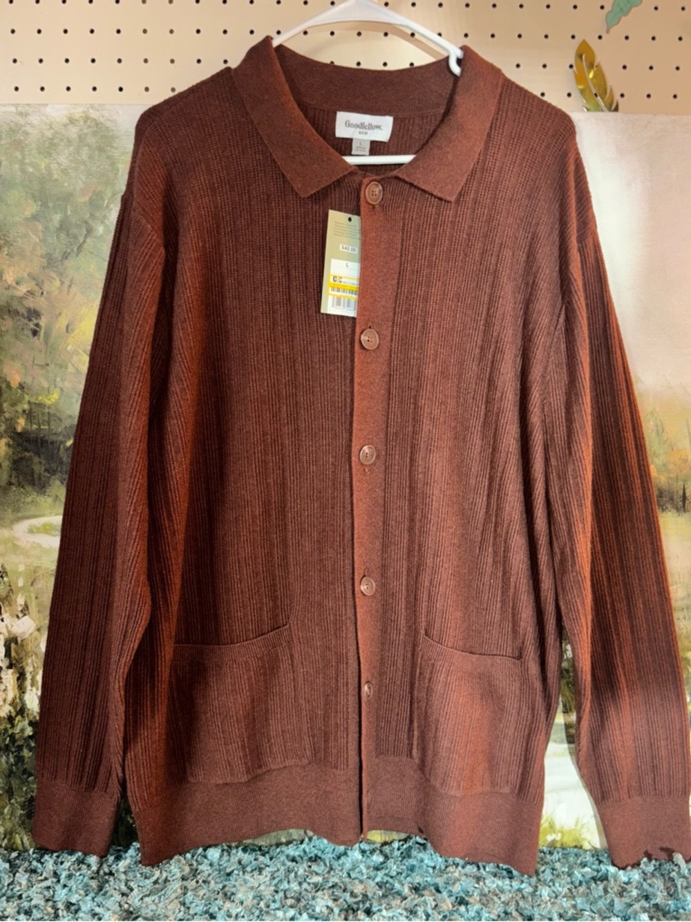 Goodfellow & Co Rust Brown Ribbed Button-Up Cardigan
